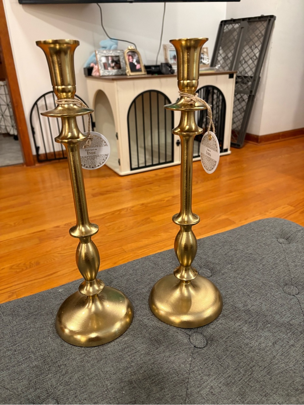 Gold Metal Candle Holders - Pair